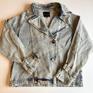 Dictionary Women’s Moto Denim Acid Washed Jean Jacket - Blue